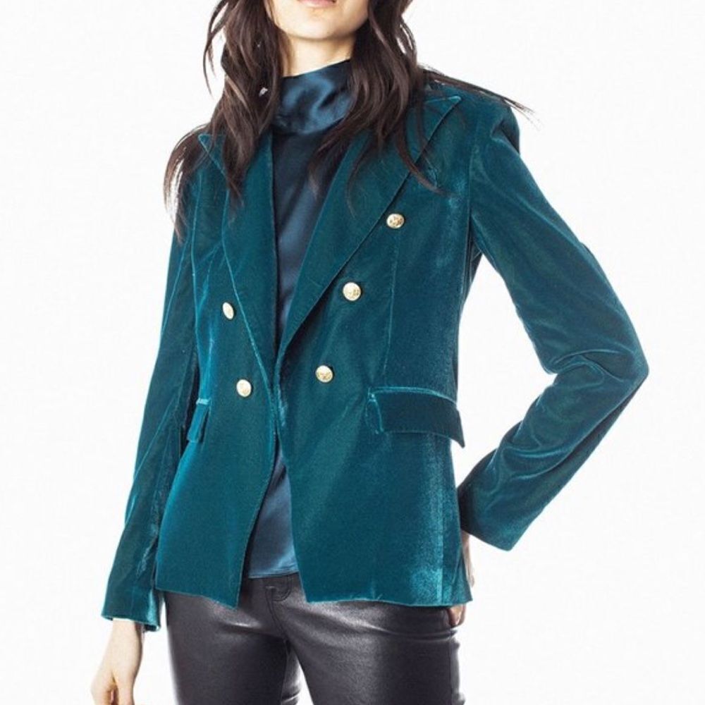 GENERATION LOVE, SAVANNAH VELVET DOUBLE-BREASTED BLAZER IN TEAL, like new